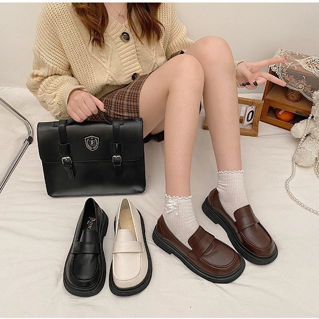 Giày Lười Da Mềm Đế Bằng Thoải Mái Thời Trang Mùa Xuân Theo Phong Cách Anh