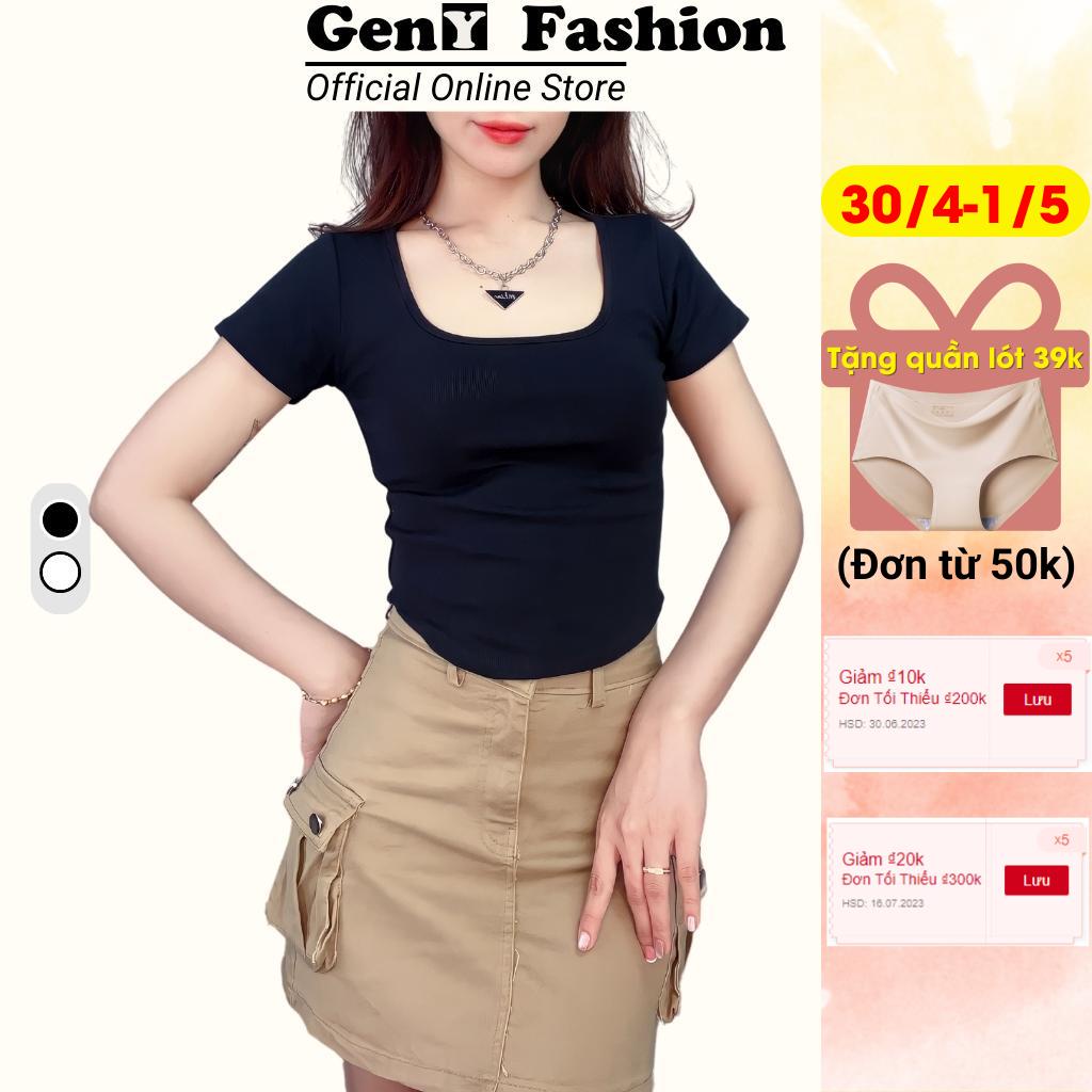 Áo thun nữ cổ U tay ngắn ôm body thiết kế bacsic chất vải thun mềm mịn co giãn tạo sự thoải mái cho người mặc GenY