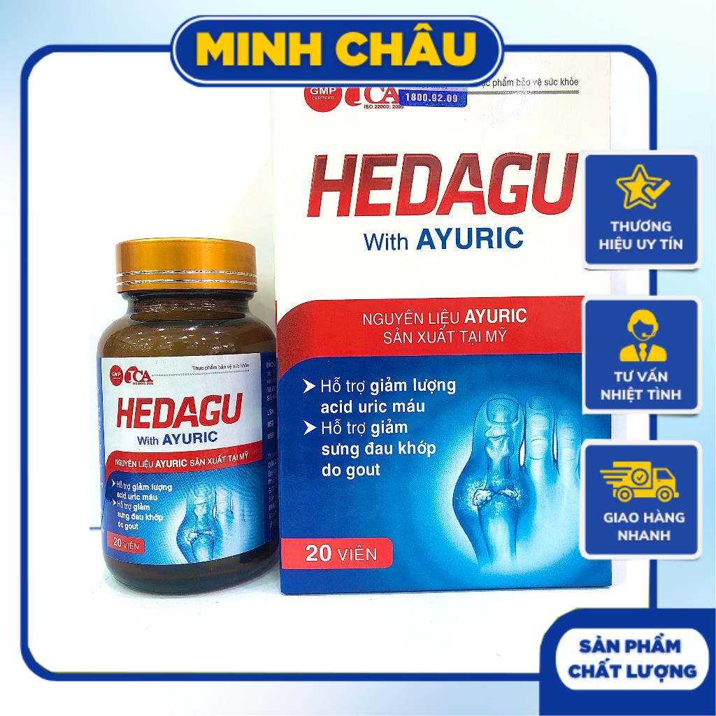 HEDAGU With AYURIC - Giải pháp hỗ trợ bệnh GOUT, làm giảm lượng acid uric máu,sưng đau khớp GOUT (20 viên)