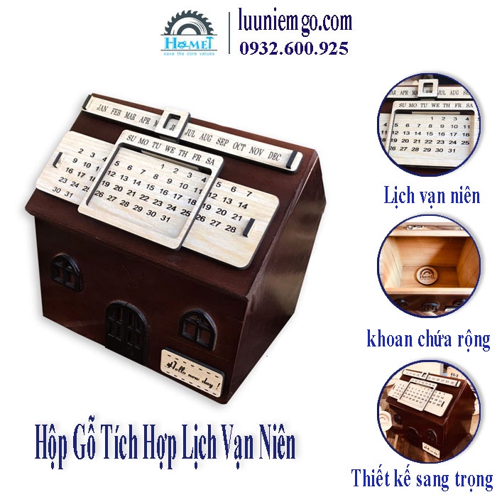 Hộp Đựng Bút Để Bàn Bằng Gỗ Hình Ngôi Nhà Cổ Độc Đáo Mặt Hộp Bút Có Gắn Lịch Vạn Niên Tiện Dụng Đa Năng