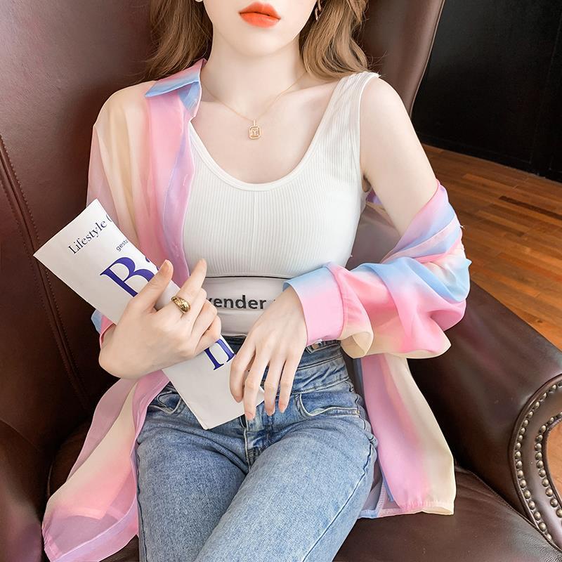 Áo Khoác Cardigan Mỏng Tay Dài Màu Cầu Vồng Phong Cách Thời Trang Phương Tây Mới