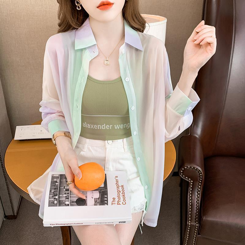 Áo Khoác Cardigan Mỏng Tay Dài Màu Cầu Vồng Phong Cách Thời Trang Phương Tây Mới