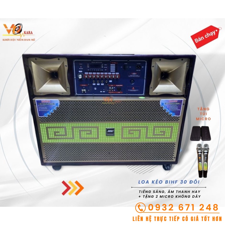 Loa Kéo bình 30 đôi (3 tấc đôi) ADXB301, 600-800w, 2 Micro UHF, công suất lớn