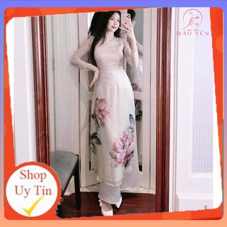 Áo dài cách tân hoa tà, áo dài voan tơ mền 4 tà in