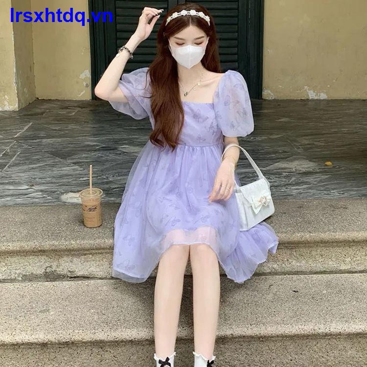 Chân Váy chiffon Lưng Cao Màu Tím Ngọt Ngào Thời Trang Xuân Thu Mới