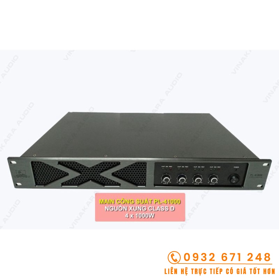 Cục đẩy main công suất Shidun PL-41000, 4 kênh, Nguồn xung classs D,4X1000w, bh 12 tháng