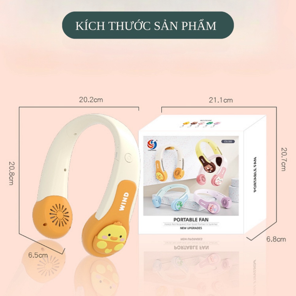 Quạt Đeo Cổ Mini Không Cánh Hình Thú 3D-Quạt Mini Cho Người Lớn/trẻ em Sạc Tích Điện Dụng Lượng Pin 4000mAH 3 Cấp Độ Gió | BigBuy360 - bigbuy360.vn