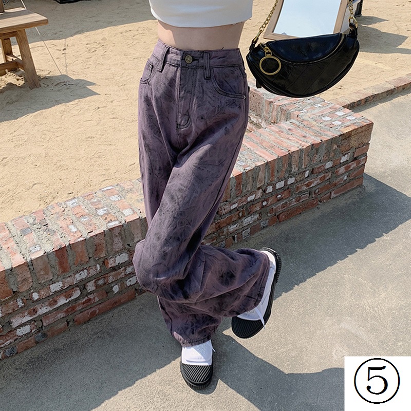 Quần Denim Lưng Cao Ống Rộng Nhuộm Màu Độc Đáo Thời Trang Xuân Thu Cho Nữ Lên Đến 100kg