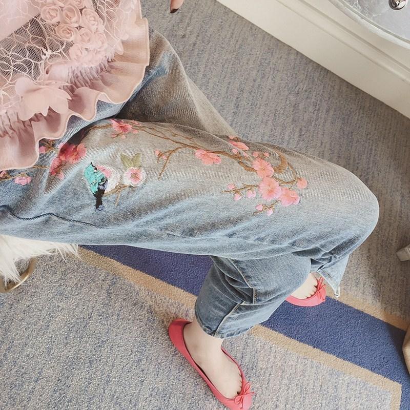 Quần Jean Lưng Cao Dáng Ôm Xẻ Tà Thêu Họa Tiết Phong Cách Trung Hoa Thời Trang Mới 2021 Cho Nữ