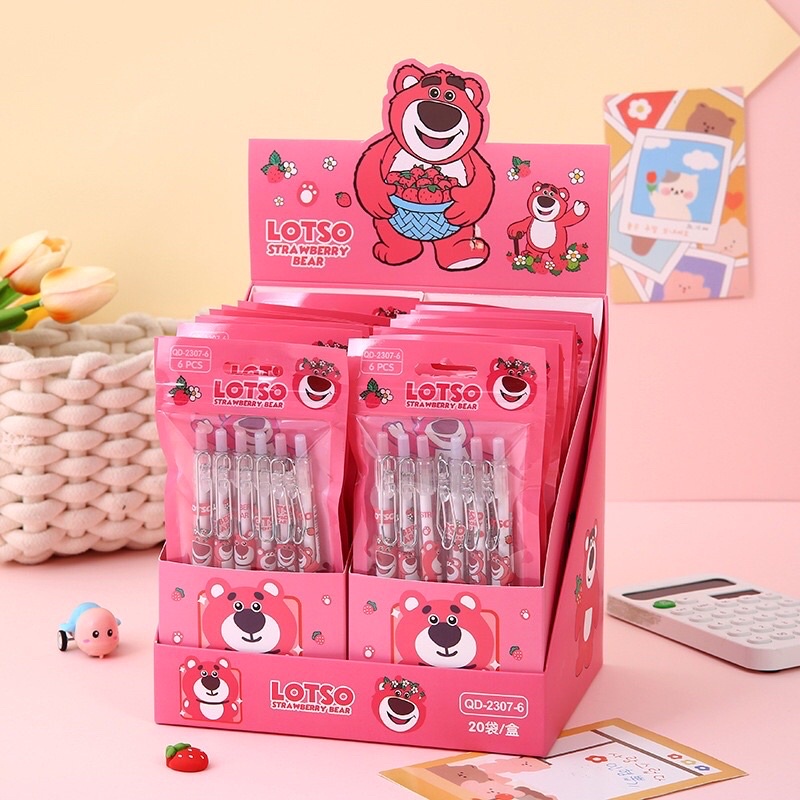Bút viết bi Gấu dâu lotso bấm phong cách Hàn quốc dễ thương Deperier