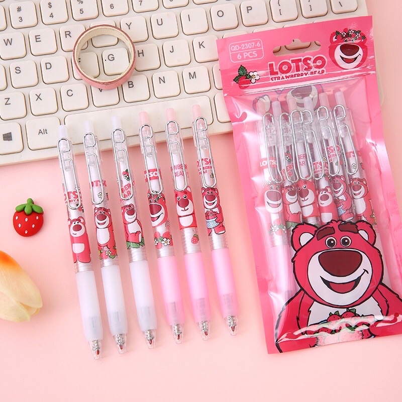 Bút viết bi Gấu dâu lotso bấm phong cách Hàn quốc dễ thương Deperier