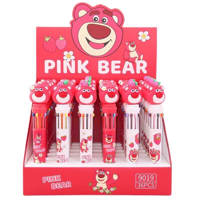 Bút viết bi Gấu dâu lotso bấm 10 màu phong cách Hàn quốc dễ thương Deperier