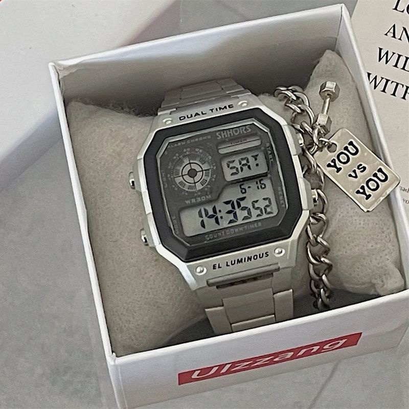 Đồng Hồ Đeo Tay Mặt Vuông Bằng Thép Thương Hiệu niche Cá Tính Cao Cấp Phong Cách Harajuku Đơn Giản Dành Cho Học Sinh Nam