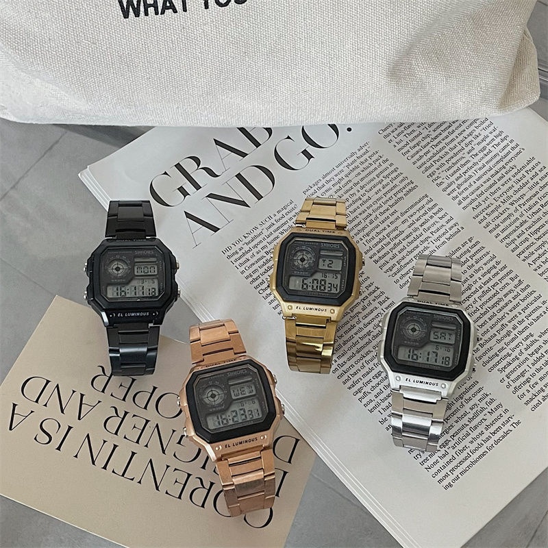 Đồng Hồ Đeo Tay Mặt Vuông Bằng Thép Thương Hiệu niche Cá Tính Cao Cấp Phong Cách Harajuku Đơn Giản Dành Cho Học Sinh Nam