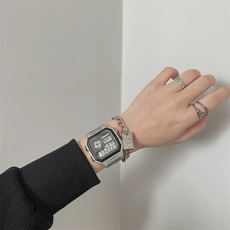 Đồng Hồ Đeo Tay Mặt Vuông Bằng Thép Thương Hiệu niche Cá Tính Cao Cấp Phong Cách Harajuku Đơn Giản Dành Cho Học Sinh Nam