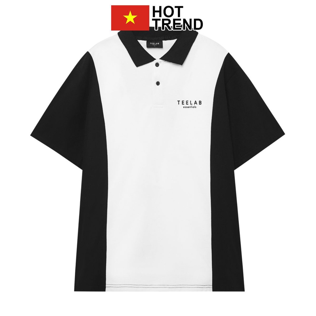 Áo Polo Teelab Phối Dọc HOTTREND - Áo phông cổ bẻ nam nữ unisex Local Brand Essentials Line freesize form rộng 65kg