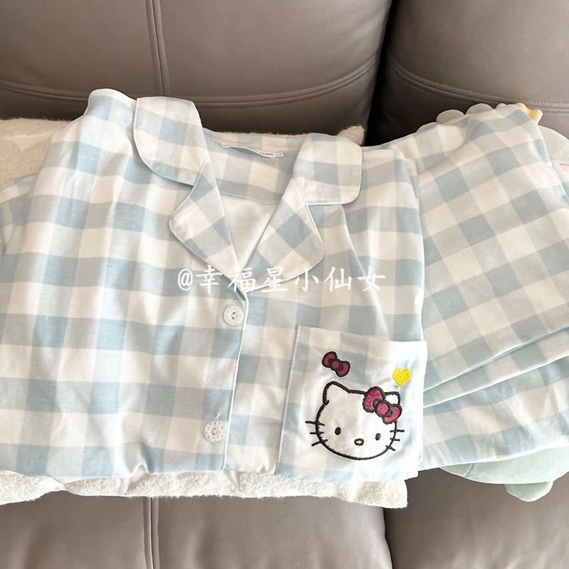 Bộ Đồ Ngủ Tay Dài Họa Tiết Hello Kitty Đơn Giản Thời Trang Xuân Thu Cho Nữ se