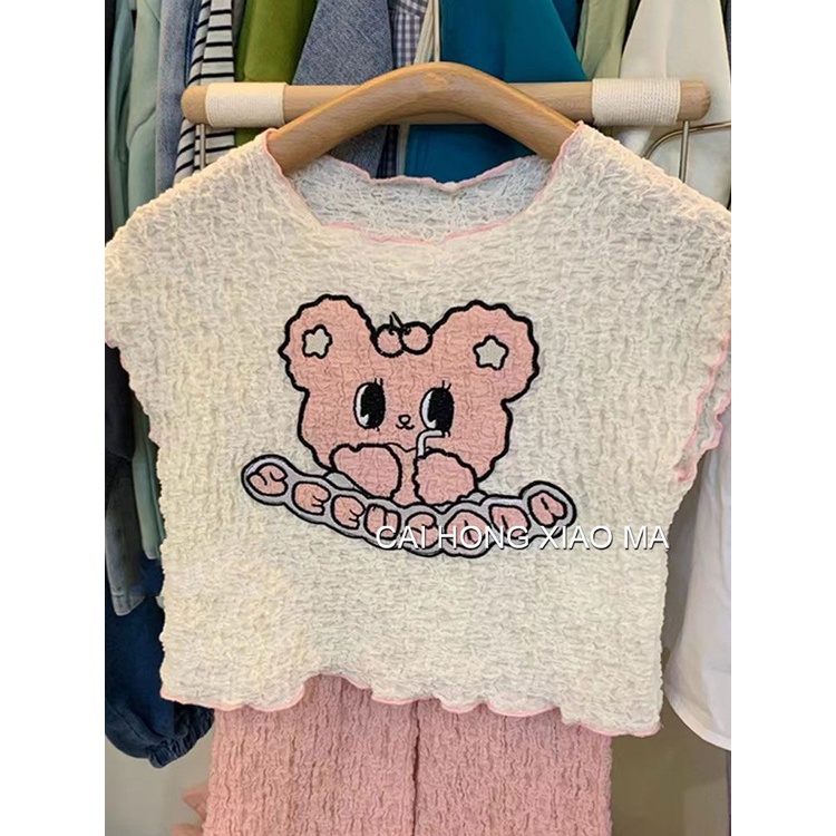 Áo Thun Tay Ngắn In Hình Gấu Thời Trang Mùa Hè Hàn Quốc 2023 Mới Cho Bé Gái