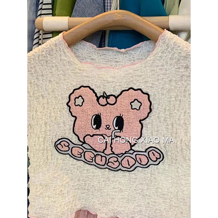 Áo Thun Tay Ngắn In Hình Gấu Thời Trang Mùa Hè Hàn Quốc 2023 Mới Cho Bé Gái