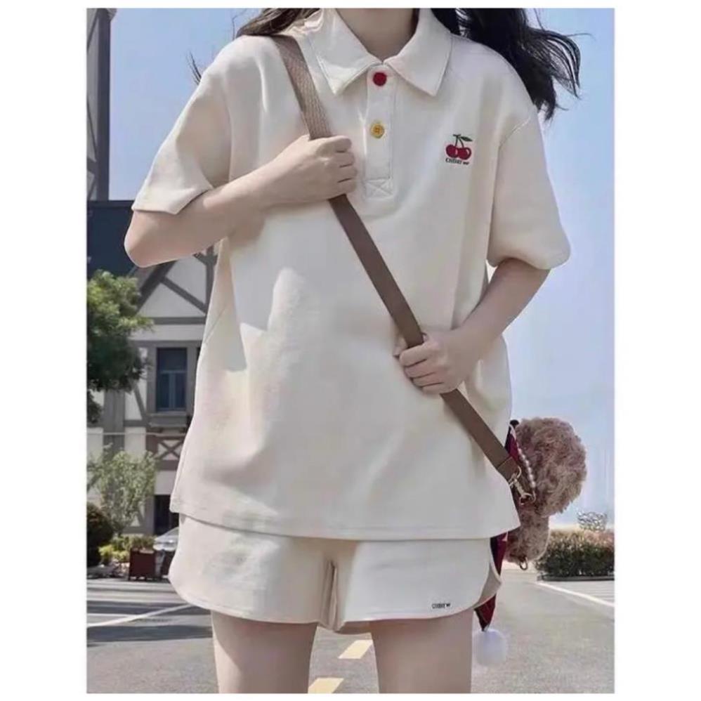 Bộ thun có cổ, họa tiết trái cherry đi học, đi chơi thời trang dễ thương mùa hè AO10