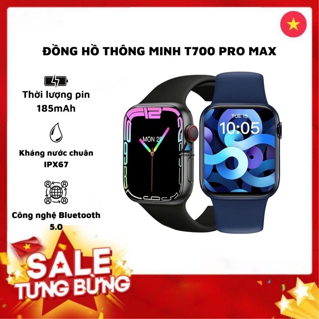 Đồng Hồ Thông Minh T700 PRO Max -Bản Viền Thép Bóng - Cảm Ứng 3D Tràn Viền 1.86 Inch Theo Dõi Thể Thao Nhịp Tim Huyết Á