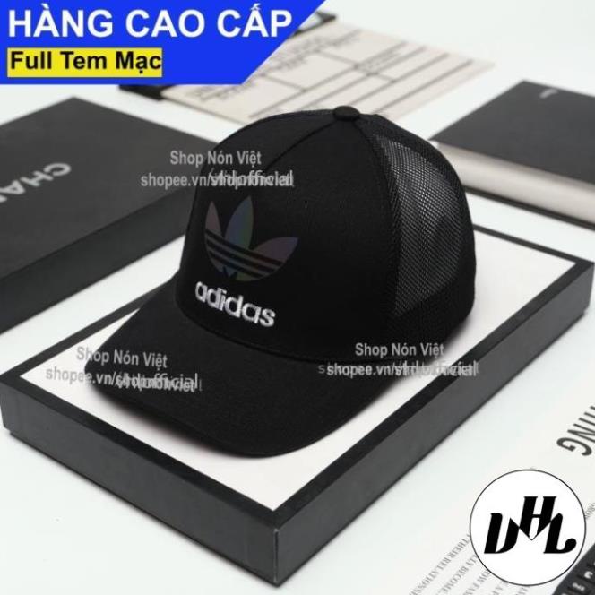 Mũ Lưỡi Trai Nón Kết Thêu Adidas Logo Phản Quang Bảy Màu Vải Kaki Cotton Màu Đen Phối Lưới Đen Form Đứng Thời Trang