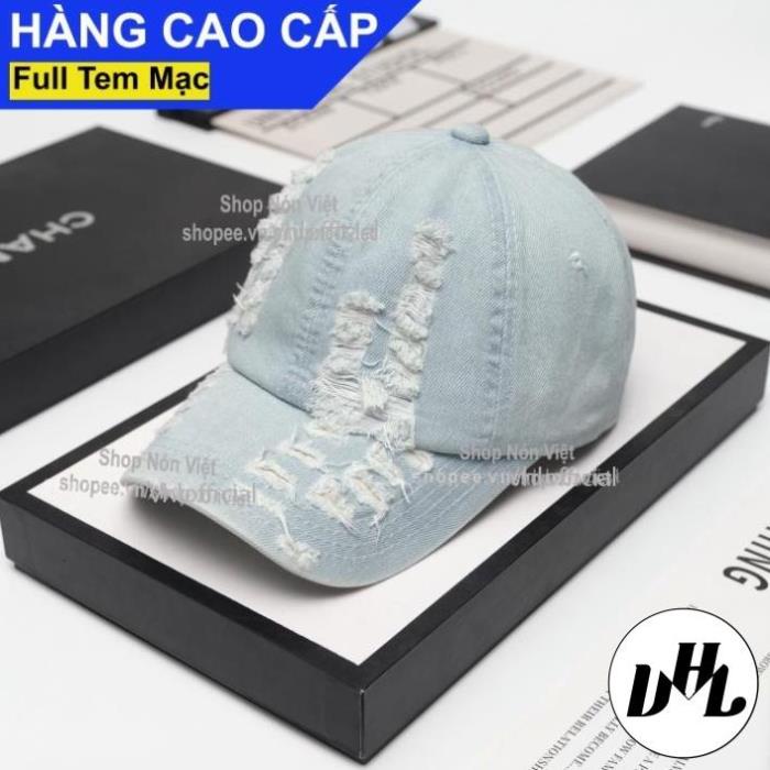 Mũ Lưỡi Trai Nón Kết Vải Jean Cotton Mềm Thiết Kế Xé Rách Trơn Màu Xanh Nhạt Form Đứng Thời Trang Cao Cấp Vừa Mọi Si