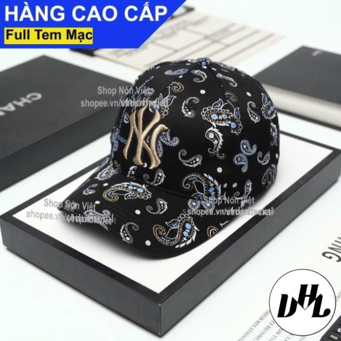 Mũ Lưỡi Trai Nón Kết NY Logo Thêu Nổi Vải Màu Đen Hoạ Tiết Hoa Văn Form Đứng Thời Trang Cao Cấp Vừa Mọi Đầu / Nón S