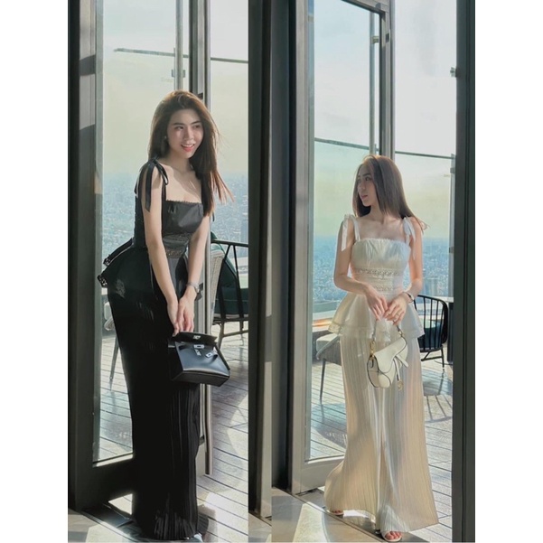 SET ÁO 2 DÂY PEPLUM VIỀN REN + QUẦN SUÔNG DẬP LI _Hàng Đẹp _ Kèm ảnh sàn