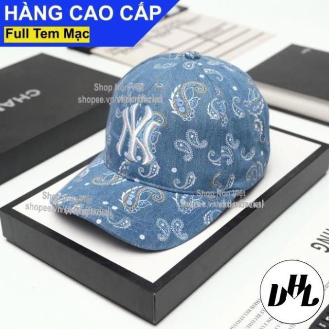 Mũ Lưỡi Trai Nón Kết NY Logo Thêu Nổi Vải Màu Xanh Hoạ Tiết Hoa Văn Form Đứng Thời Trang Cao Cấp Vừa Mọi Đầu / Nón