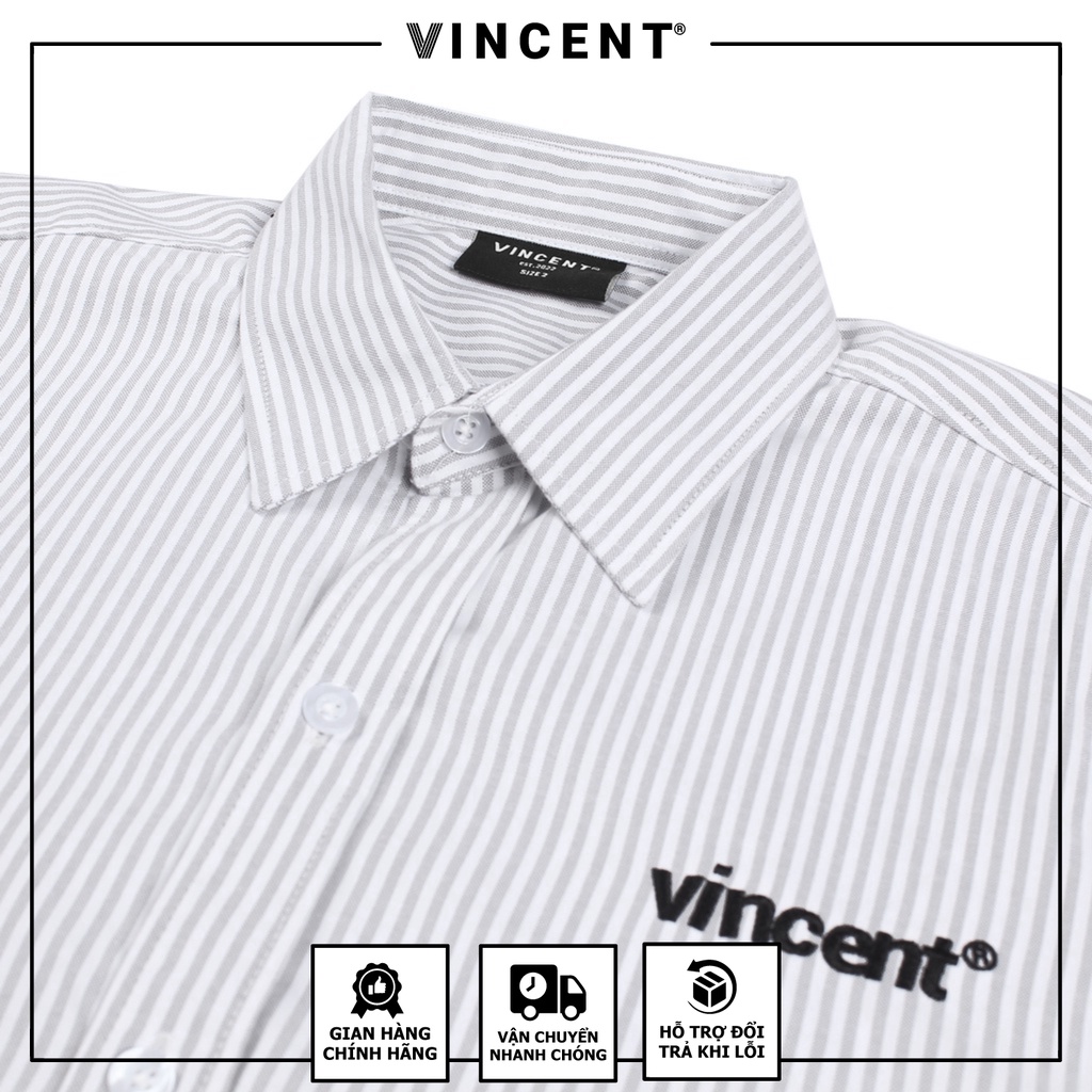 Áo sơ mi Tay dài thêu logo Vincent Oxford Sọc Xanh/Sọc xám | BigBuy360 - bigbuy360.vn