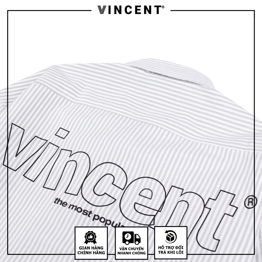 Áo sơ mi Tay dài thêu logo Vincent Oxford Sọc Xanh/Sọc xám | BigBuy360 - bigbuy360.vn