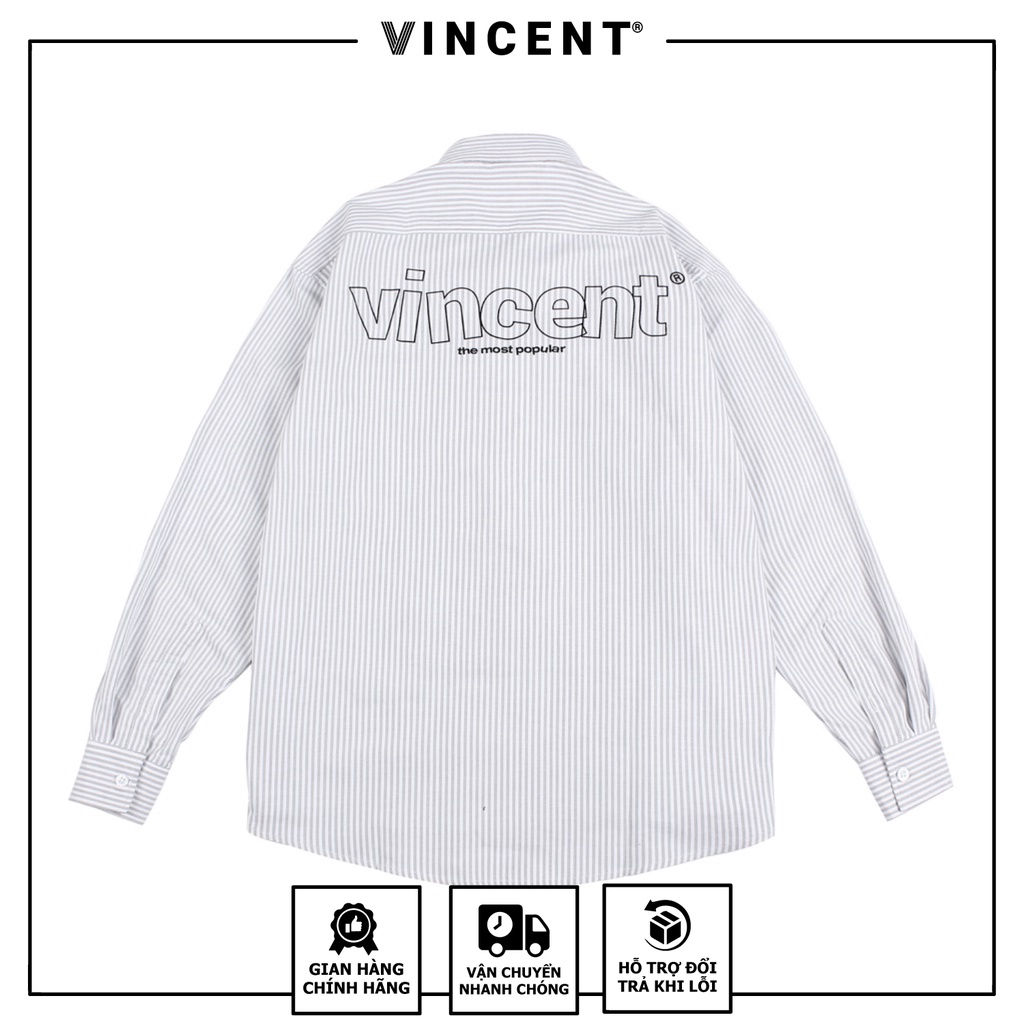 Áo sơ mi Tay dài thêu logo Vincent Oxford Sọc Xanh/Sọc xám | BigBuy360 - bigbuy360.vn