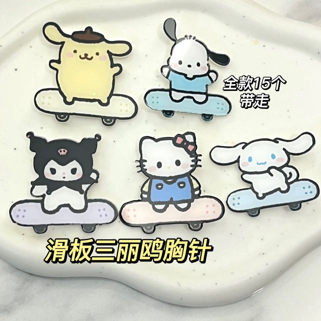 Ghim Cài Áo Hình Ván Trượt Sanrio Trong Suốt Phong Cách Phương Tây