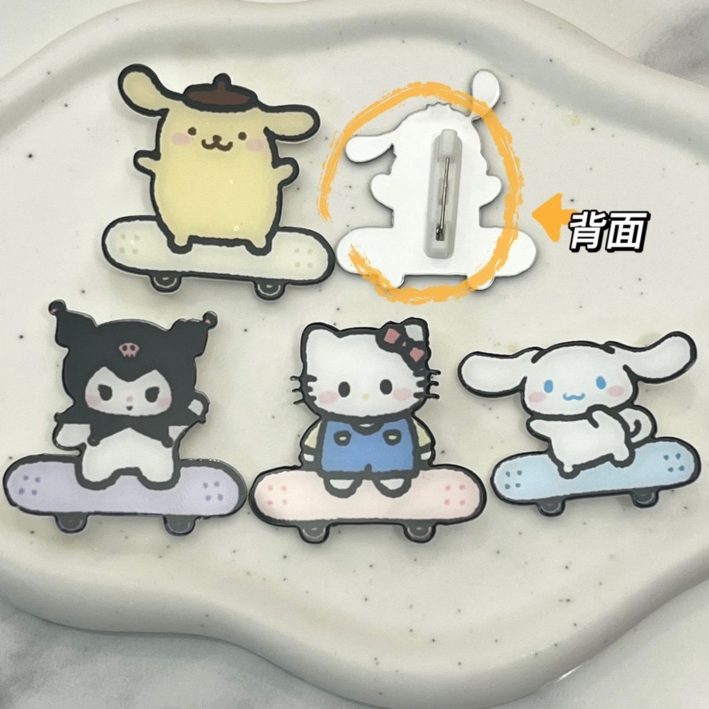 Ghim Cài Áo Hình Ván Trượt Sanrio Trong Suốt Phong Cách Phương Tây