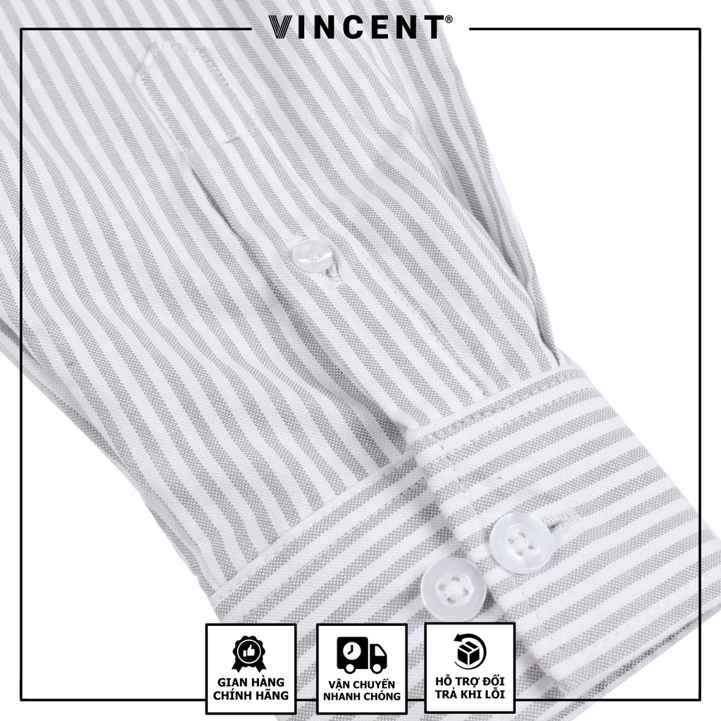 Áo sơ mi Tay dài thêu logo Vincent Oxford Sọc Xanh/Sọc xám | BigBuy360 - bigbuy360.vn
