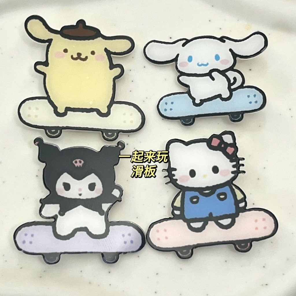 Ghim Cài Áo Hình Ván Trượt Sanrio Trong Suốt Phong Cách Phương Tây