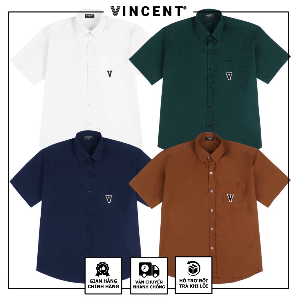 Áo sơ mi Vincent V logo White/ Dark blue/ Green/ Copper Brown