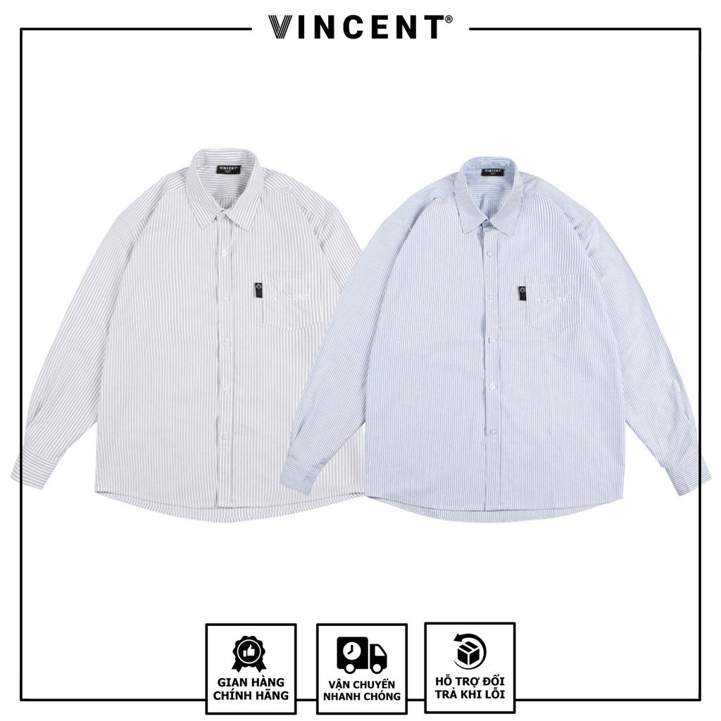 Áo sơ mi Tay dài Vincent Oxford Sọc Xanh/Sọc xám Có Túi