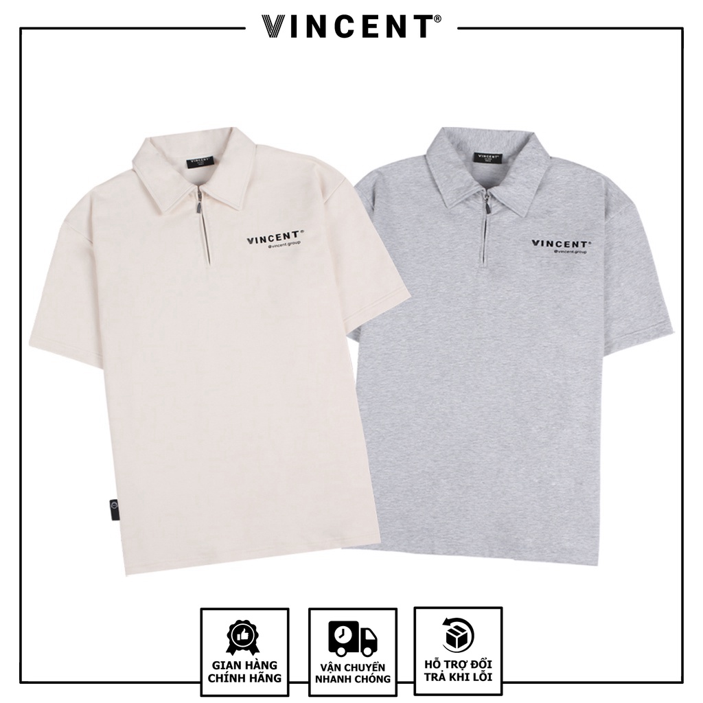 Áo Polo Zipper Vincent Cream/ Grey