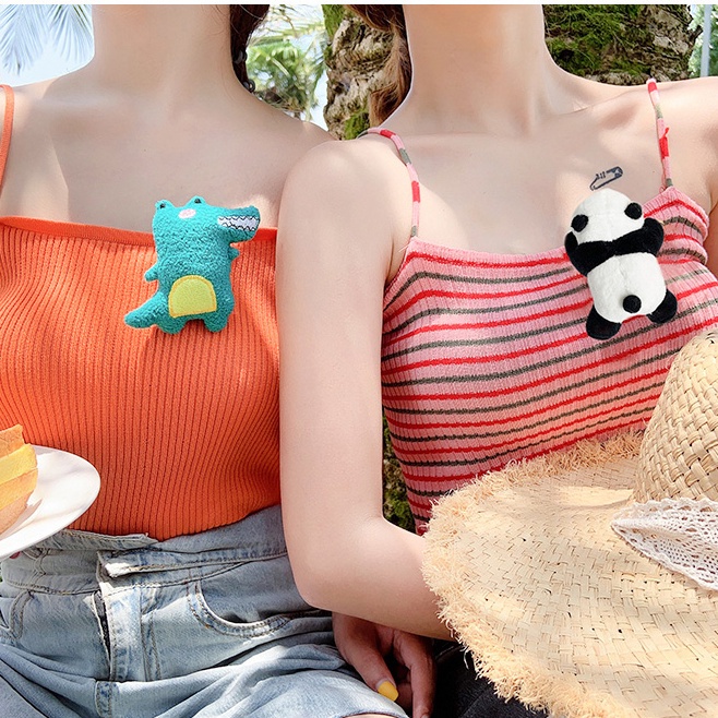 Ghim Cài Áo Hình Khủng Long / Gấu Trúc / Chó Shiba Hoạt Hình Nhồi Bông Chống Ánh Sáng Phong Cách Hàn Quốc