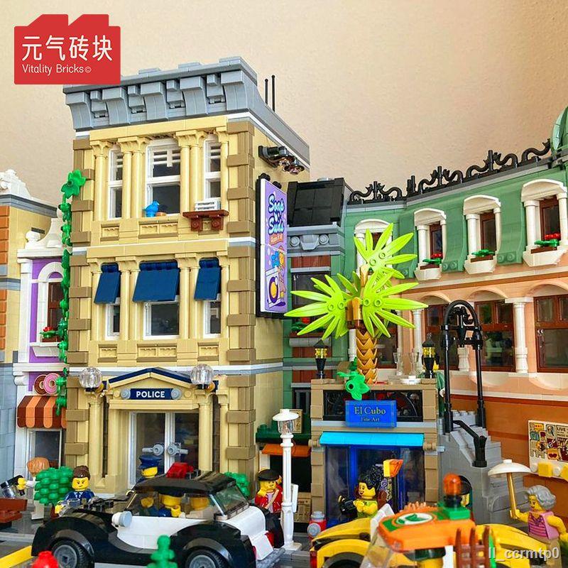 Tương thích với LEGO street view series khách sạn boutique đồn cảnh sát quán cà phê đầy đủ các tòa nhà đô thị khối tòa n