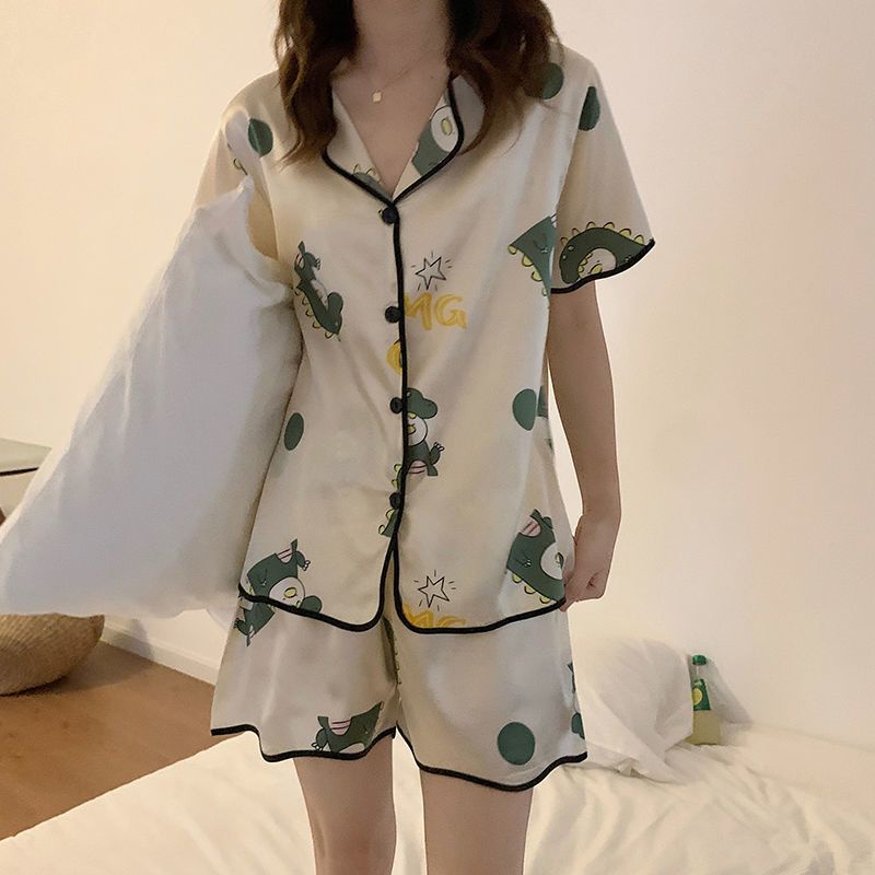 Jiashucheng Bộ Đồ Ngủ Ngắn Tay Bằng Lụa Mát Thời Trang Mùa Hè Hàng Mới 2023 Dành Cho Bạn Nữ