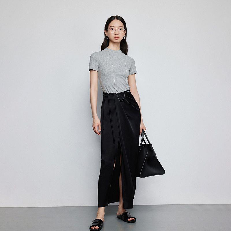 Chân Váy Satin Dài Lưng Cao Dáng Chữ a Xẻ Tà Thời Trang Mùa Hè Dành Cho Nữ