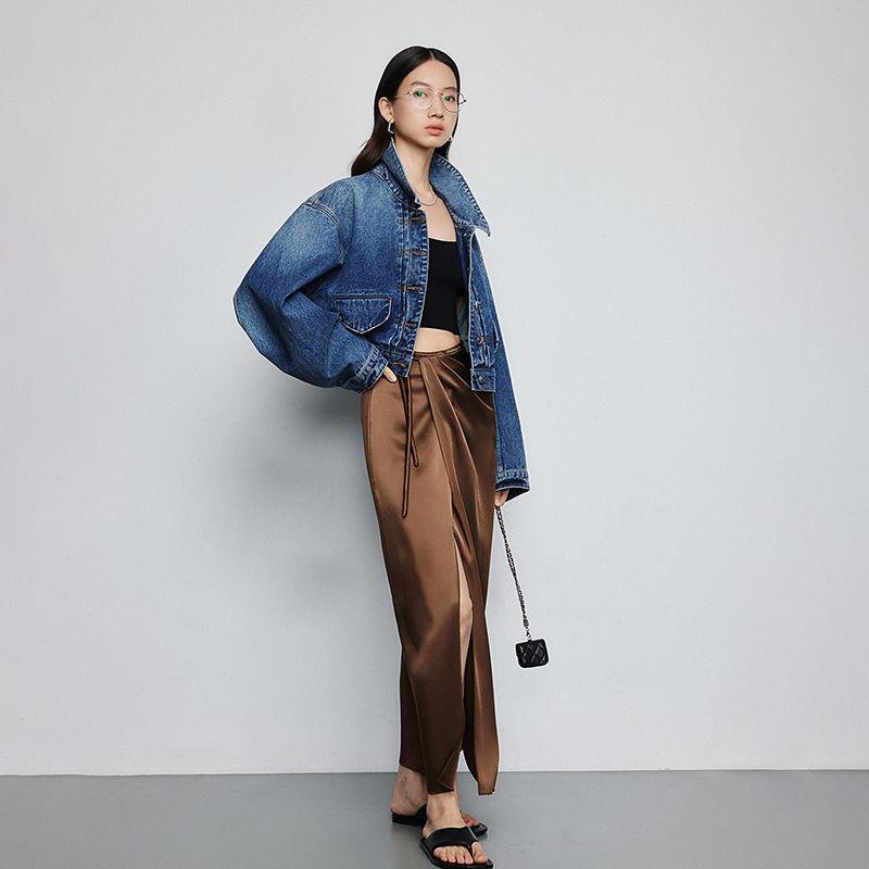 Chân Váy Satin Dài Lưng Cao Dáng Chữ a Xẻ Tà Thời Trang Mùa Hè Dành Cho Nữ