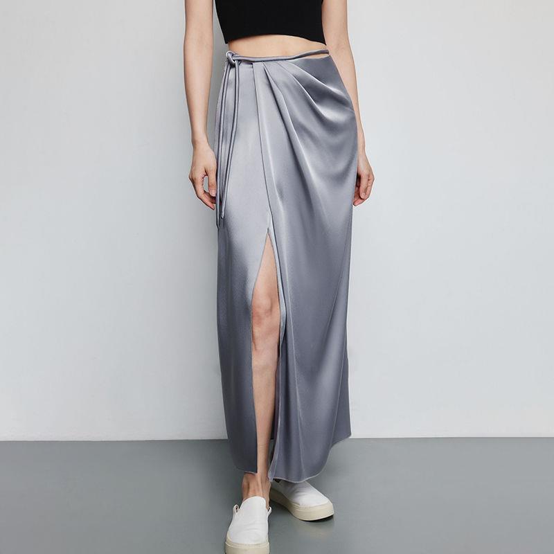 Chân Váy Satin Dài Lưng Cao Dáng Chữ a Xẻ Tà Thời Trang Mùa Hè Dành Cho Nữ