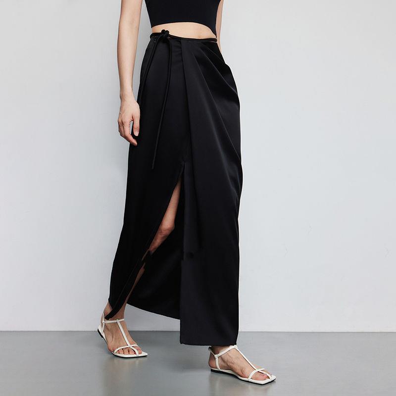 Chân Váy Satin Dài Lưng Cao Dáng Chữ a Xẻ Tà Thời Trang Mùa Hè Dành Cho Nữ