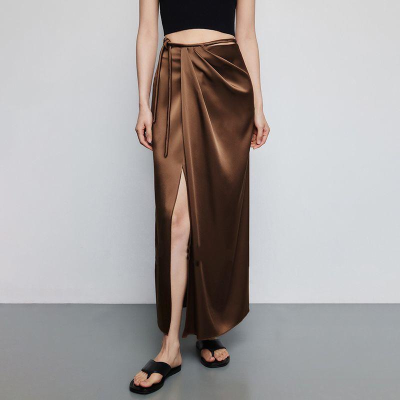 Chân Váy Satin Dài Lưng Cao Dáng Chữ a Xẻ Tà Thời Trang Mùa Hè Dành Cho Nữ