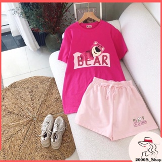 Set bộ hồng sen form rộng nhiều mẫu  FREESHIP  set bộ áo thun gấu dâu hồng + short nỉ Form rộng Giấu quần siêu xinh #0