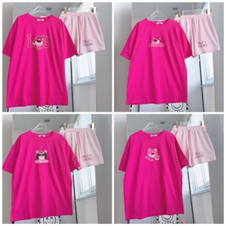 Set bộ hồng sen form rộng nhiều mẫu  FREESHIP  set bộ áo thun gấu dâu hồng + short nỉ Form rộng Giấu quần siêu xinh #8